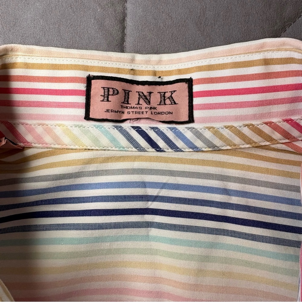 Thomas‎ Pink Pastel Striped Button Down Pleated Front Shirt Size US 10 - Picture 4 of 9